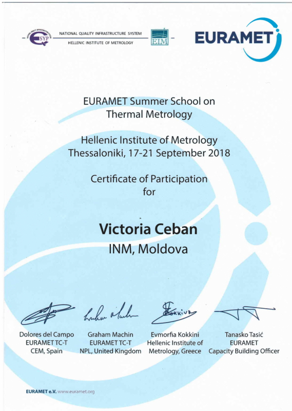 Participarea INM la Școala de Vară EURAMET în domeniul temperaturii