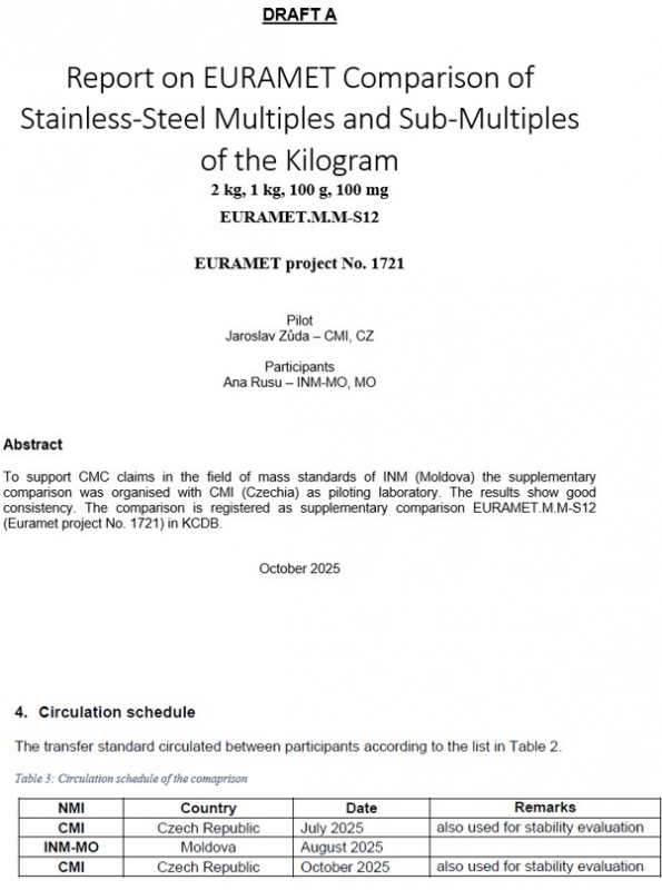 Compararea internațională „EURAMET Comparison of Stainless-Steel Multiples and Sub-Multiples of the Kilogram – EURAMET.M.M-S12”,