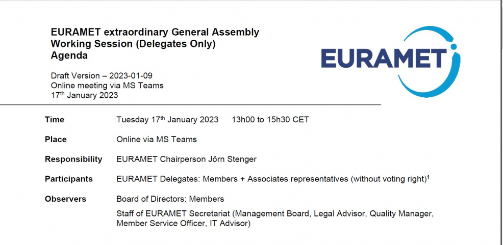 Ședința extraordinară EURAMET General Assembly Working Session
