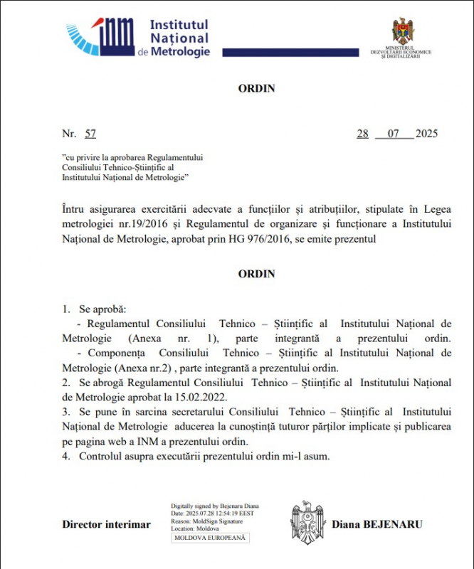Regulamentul Consiliului Tehnico-Științific al INM actualizat